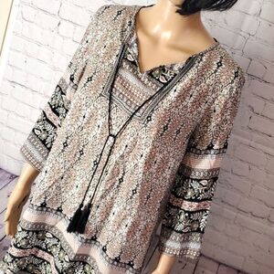 Tantrums Green Boho Bohemian Beach Minimalist Hippie Festival Printed Dress Sz S